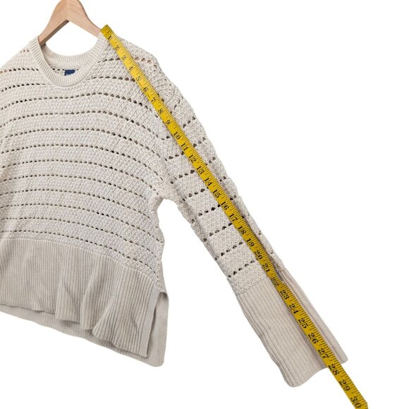 GAP Crochet Split Hem Sweater Womens Oatmeal Beige Cotton Pullover Size PS - Picture 7 of 8